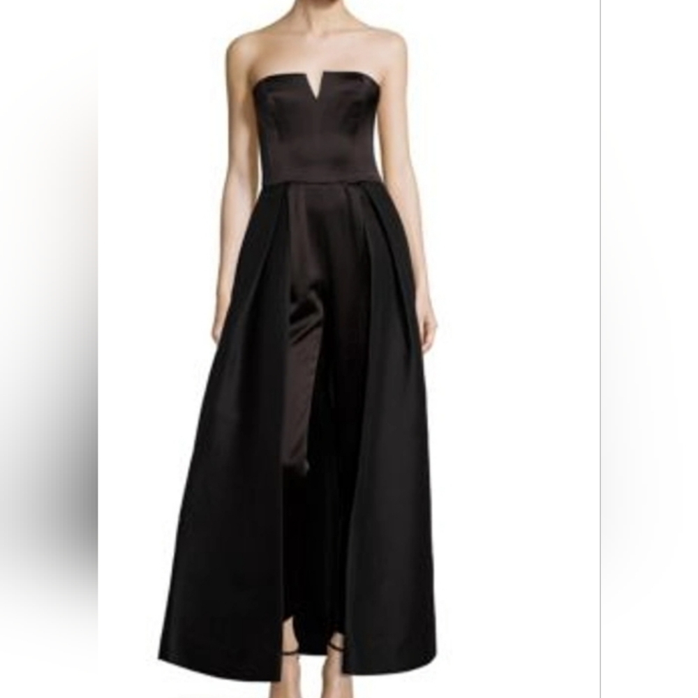 HALSTON HERITAGE - Strapless Skirt Overlay Jumpsuit In Black